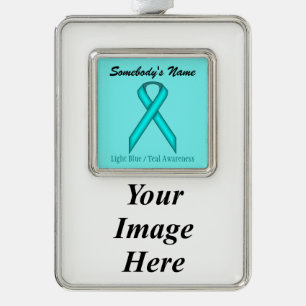 Lt Blue/Teal Standard Ribbon Tmpl(V-I)by K Yoncich Silver Plated Framed Ornament