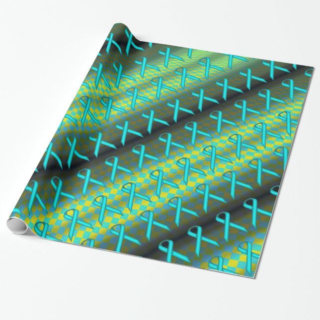 Lt Blue/Teal Stnd Ribn Pattern by Kenneth Yoncich Wrapping Paper (Unrolled)