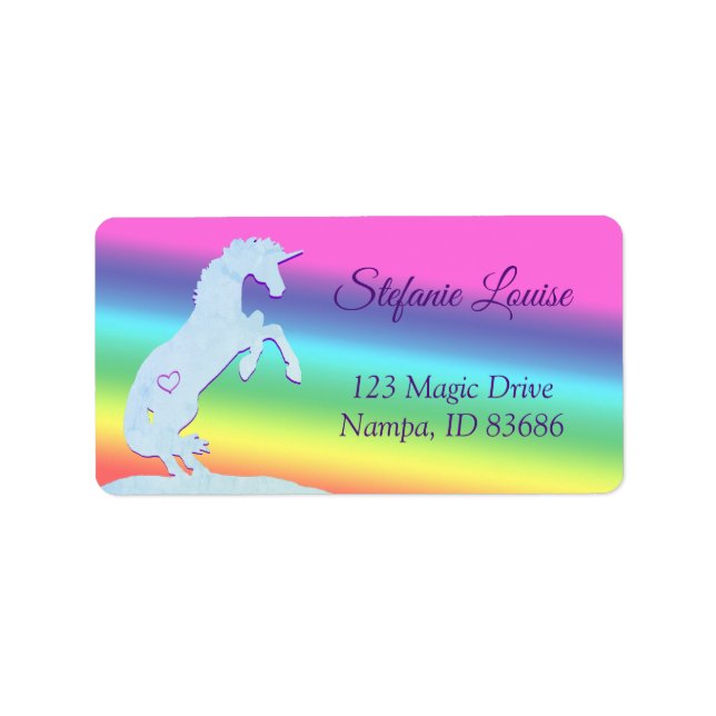 Lt. Blue Unicorn Silhouette (rainbow/personalise) Label (Front)