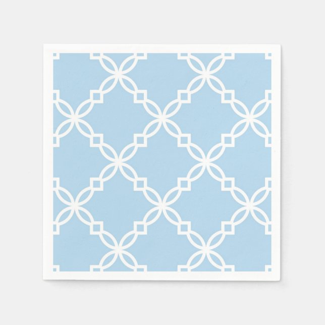 Lt Blue White Large Fancy Quatrefoil Pattern Napkin (Front)