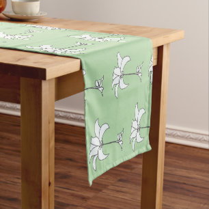 Lt Green White Floral Short Table Runner