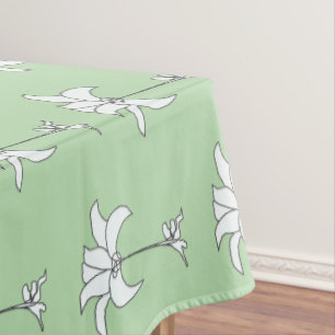 Lt Green White Floral Tablecloth