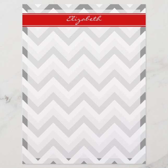 Lt Grey Med Grey White Chevron Red Name Monogram (Front)