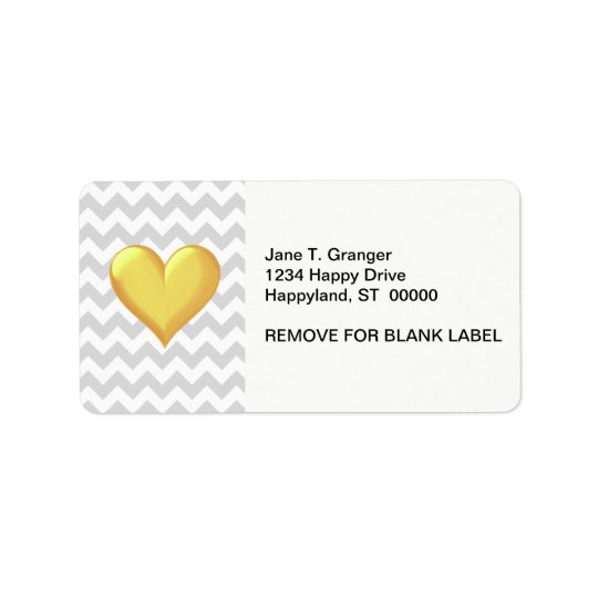 Lt Grey White Chevron Golden Yellow Shaded Heart Address Label