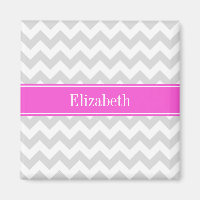 Lt Grey White Chevron Hot Pink Name Monogram