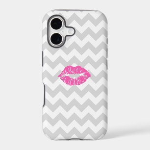 Lt Grey White Chevron, Pink Lipstick Kiss