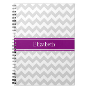 Lt Grey White Chevron Purple Name Monogram Notebook