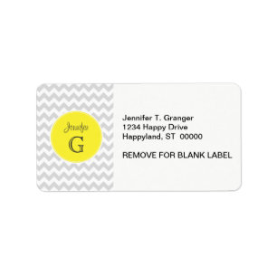 Lt Grey White Chevron Round Yellow Name Monogram B Label