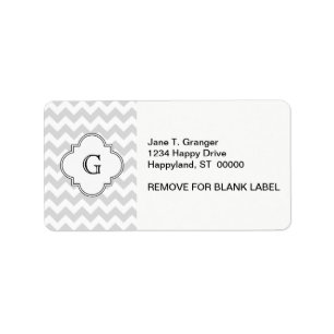 Lt Grey White Chevron White Quatrefoil Monogram Label