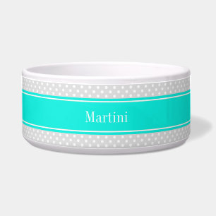 Lt Grey White Polka Dots Brt Aqua Ribbon Monogram