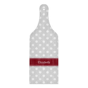 Lt Grey White Polka Dots Burgundy Name Monogram Cutting Board