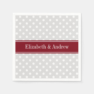 Lt Grey White Polka Dots Burgundy Name Monogram Napkin