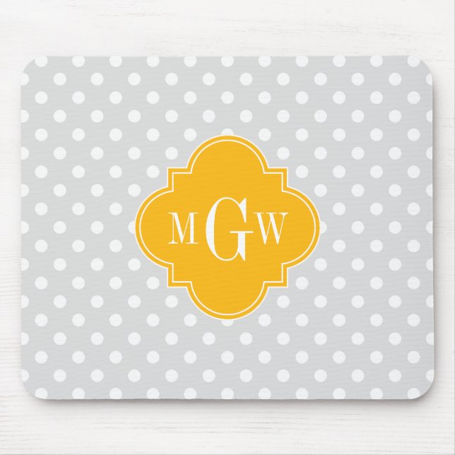 Lt Grey White Polka Dots Goldenrod 3 Monogram Mouse Pad (Front)
