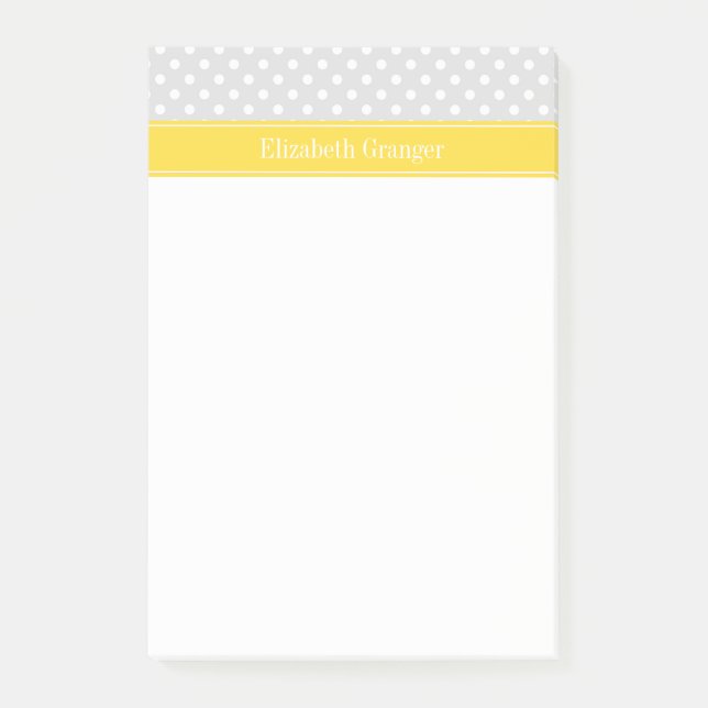 Lt Grey White Polka Dots Pineapple Name Monogram Post-it Notes (Front)