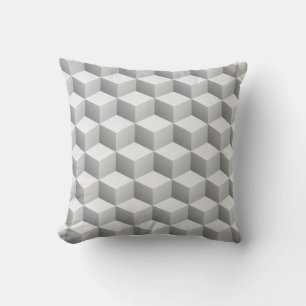 Lt Grey White Shaded 3D Look Cubes Cushion