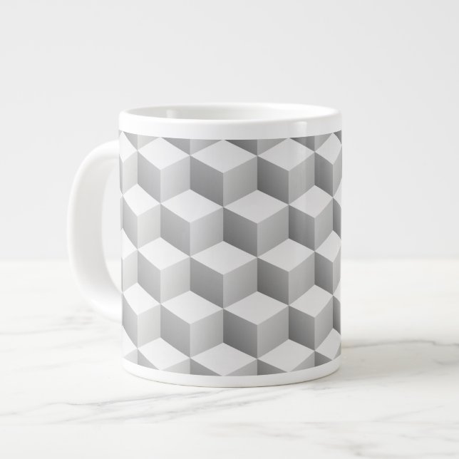Lt Grey White Shaded 3D Look Cubes Large Coffee Mug (Front Left)