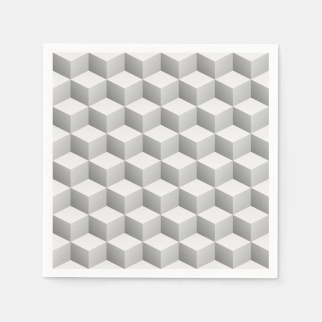 Lt Grey White Shaded 3D Look Cubes Napkin (Front)