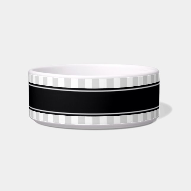 Lt Grey White Stripe Black Name Monogram Bowl (Right)