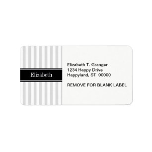 Lt Grey White Stripe Black Name Monogram Label