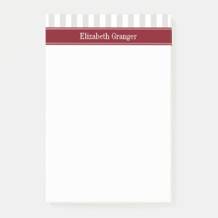 Lt Grey White Stripe Burgundy Name Monogram Post-it Notes