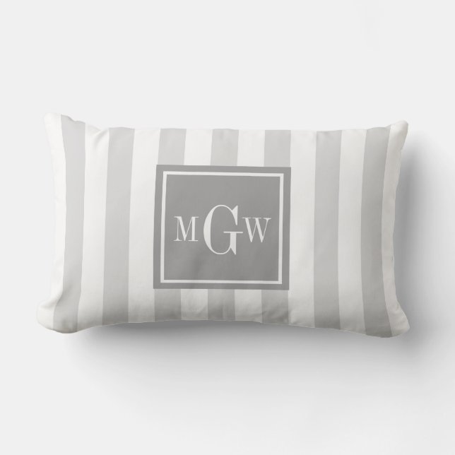 Lt Grey White Stripe Grey Square 3 Monogram Lumbar Cushion (Front)