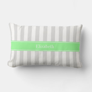 Lt Grey White Stripe Mint Green Name Monogram Lumbar Cushion