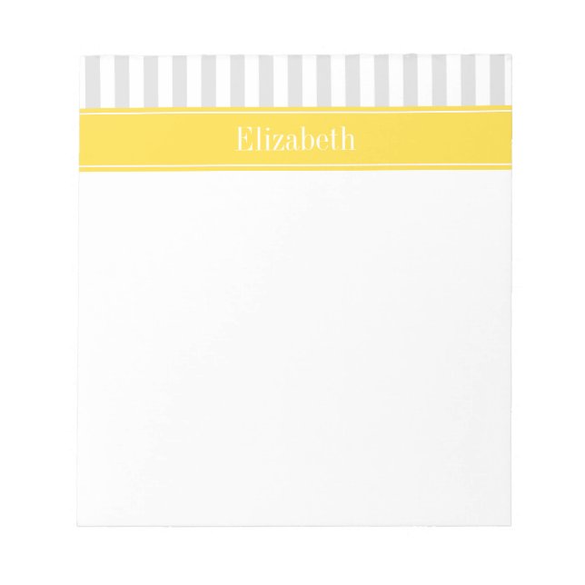 Lt Grey White Stripe Pineapple Name Monogram Notepad (Front)