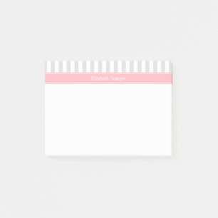 Lt Grey White Stripe Pink Name Monogram Post-it Notes