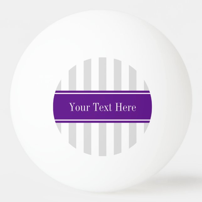 Lt Grey White Stripe Purple Name Monogram Ping Pong Ball (Front)