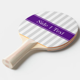 Lt Grey White Stripe Purple Name Monogram Ping Pong Paddle
