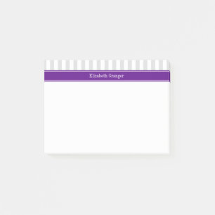 Lt Grey White Stripe Purple Name Monogram Post-it Notes
