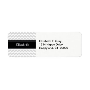 Lt Grey Wht Chevron Black Name Monogram Return Address Label