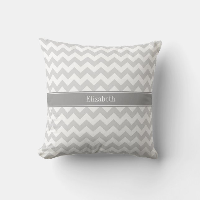 Lt Grey Wht Chevron Grey Name Monogram Cushion (Front)