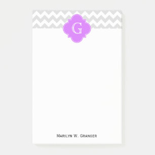 Lt Grey Wht Chevron Lilac Quatrefoil Monogram Post-it Notes