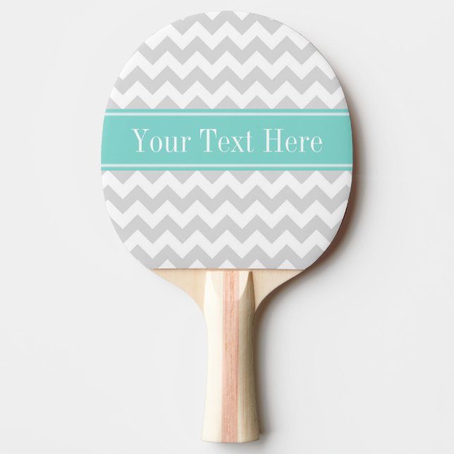 Lt Grey Wht Chevron ZigZag Aqua Name Monogram Ping Pong Paddle (Front)