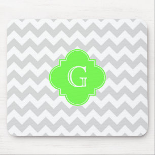 Lt Grey Wht Chevron ZigZag Lime Quatrefoil Monogra Mouse Pad