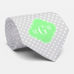 Lt Grey Wht Dots Mint Green Quatrefoil 3 Monogram Tie