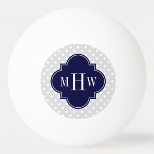 Lt Grey Wht Polka Dots Navy Quatrefoil 3 Monogram Ping Pong Ball