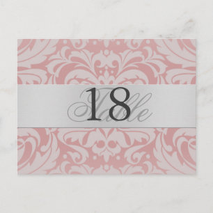 Lt Pink Damask Silver Metal Table Number PostCard
