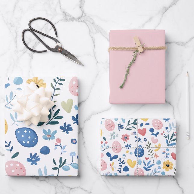 Lt Pink Easter Wrapping Paper Sheet Set – 19"x29" (Front)