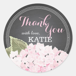 Lt Pink Hydrangea on Chalkboard Thank You Sticker