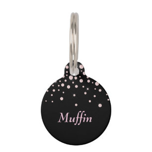 Lt Pink Name & Lt Pink Diamonds on Black Pet Tag