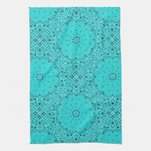 Lt Turquoise Paisley Western Bandanna Scarf Print
