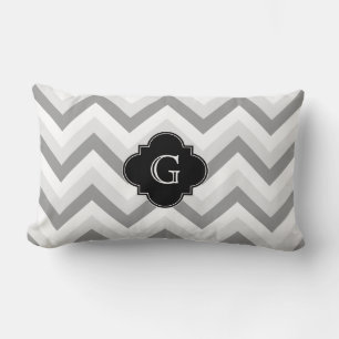Lt Two Grey White Chevron Black Monogram Lumbar Cushion