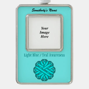 LtBlue/Teal Flower Rbn Tmpl(V-O)by Kenneth Yoncich Silver Plated Framed Ornament