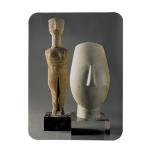 (Lto R) Figurine with crossed arms, Cycladic; head Magnet