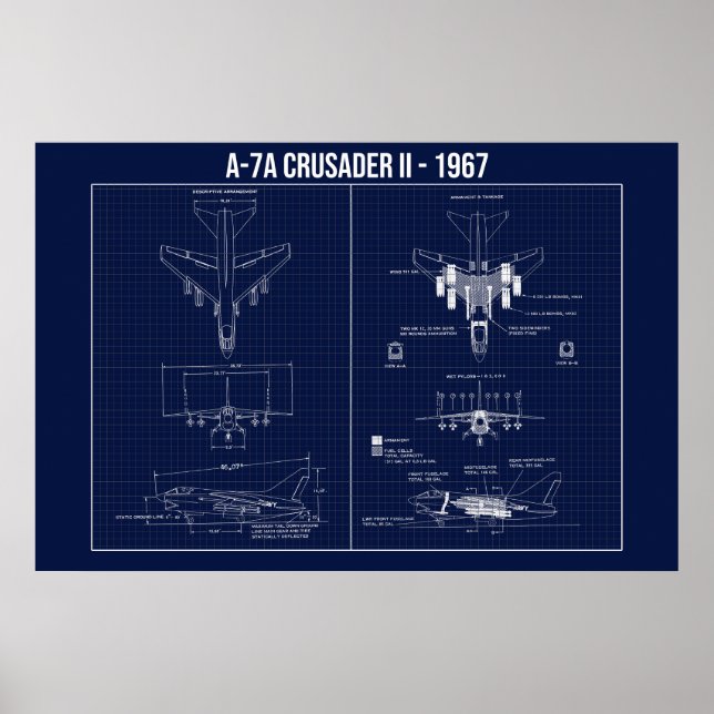 LTV A-7 Corsair II 1967 Blueprint Poster (Front)