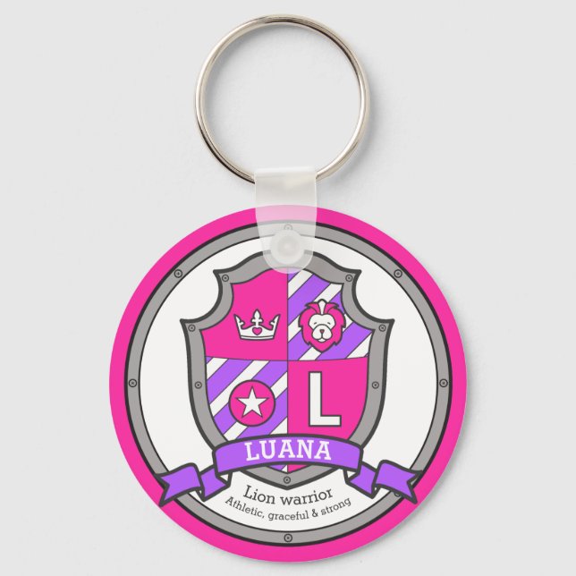 Luana letter L name meaning pink lion crest Key Ring (Front)