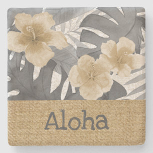 Luana Watercolor Tropical Floral Grey Stone Coaster