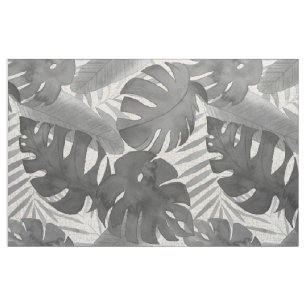 Luana Watercolor Tropical Grey Leaves Fabric
